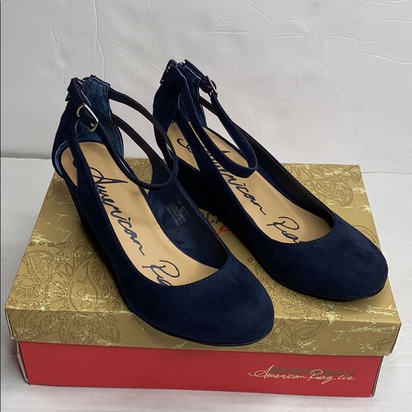 Shoes - American Rag Navy Blue Miley Chop Out Wedges 7M